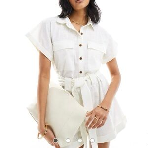 Pretty Lavish Utility White Romper Shorts One Piece Belted 100% Cotton US Size 2